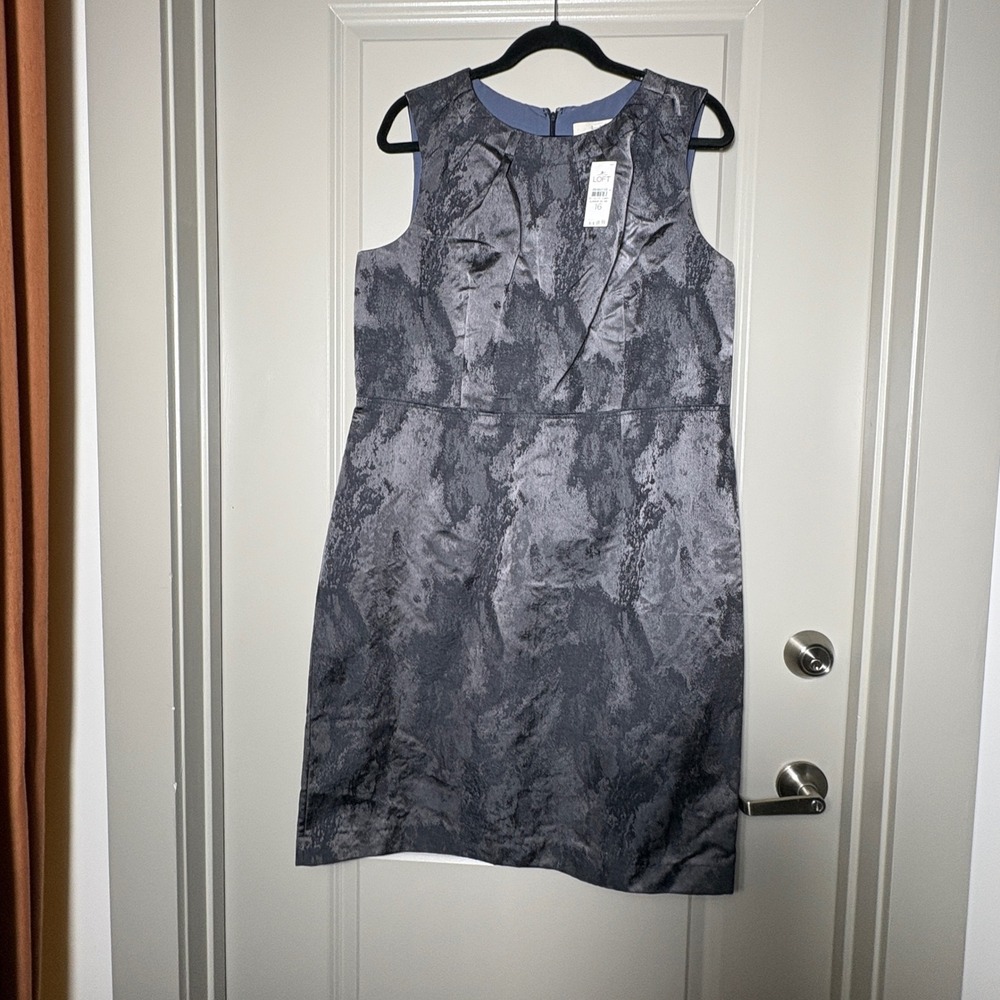 LOFT Size 16 NWT Silver Gray Floral Jacquard Sheath Cocktail Dress